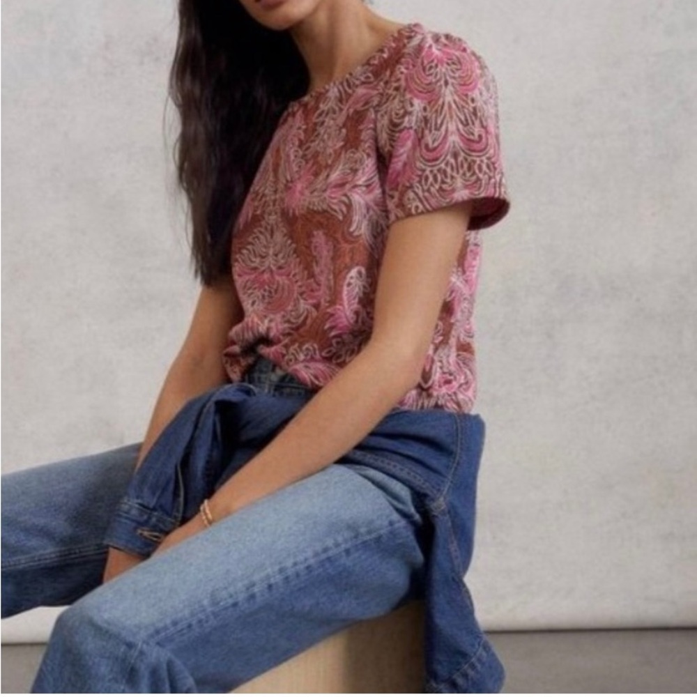 Anthropologie Metallic Demeter Paisley Knit Jersey Top